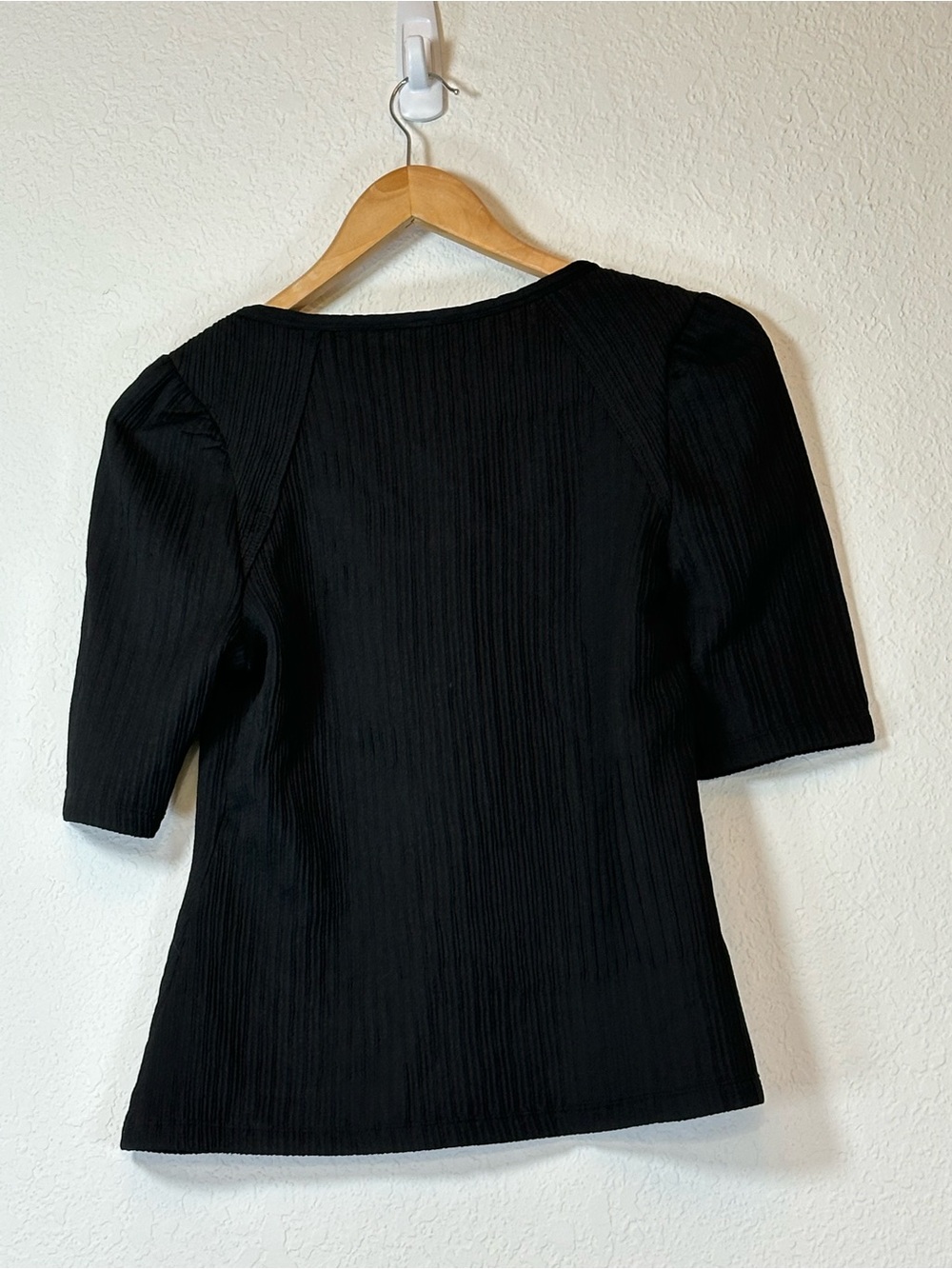 Max Studio Black Ribbed Scoop-Neck Elbow-Sleeve Top - Picture 4 of 4
